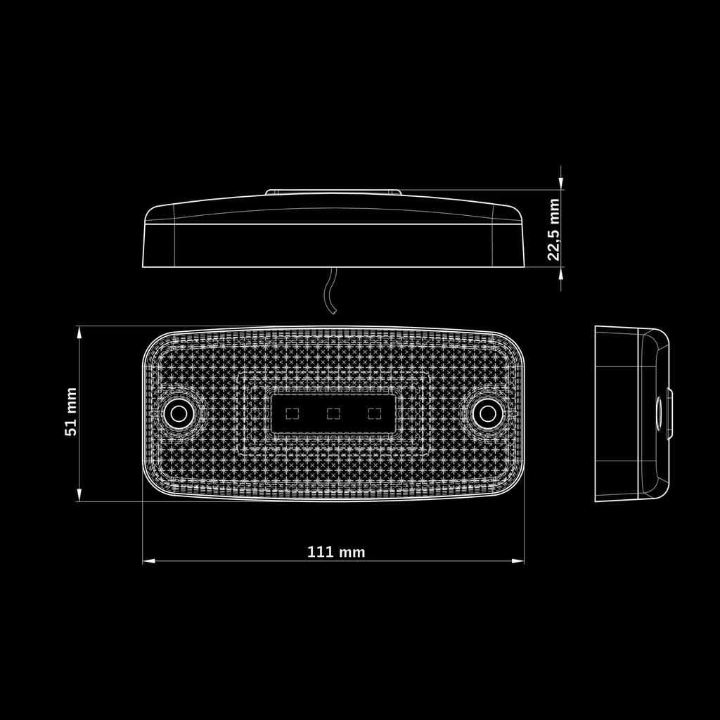LED Side Marker Light 12-24V + 5m Cable - White