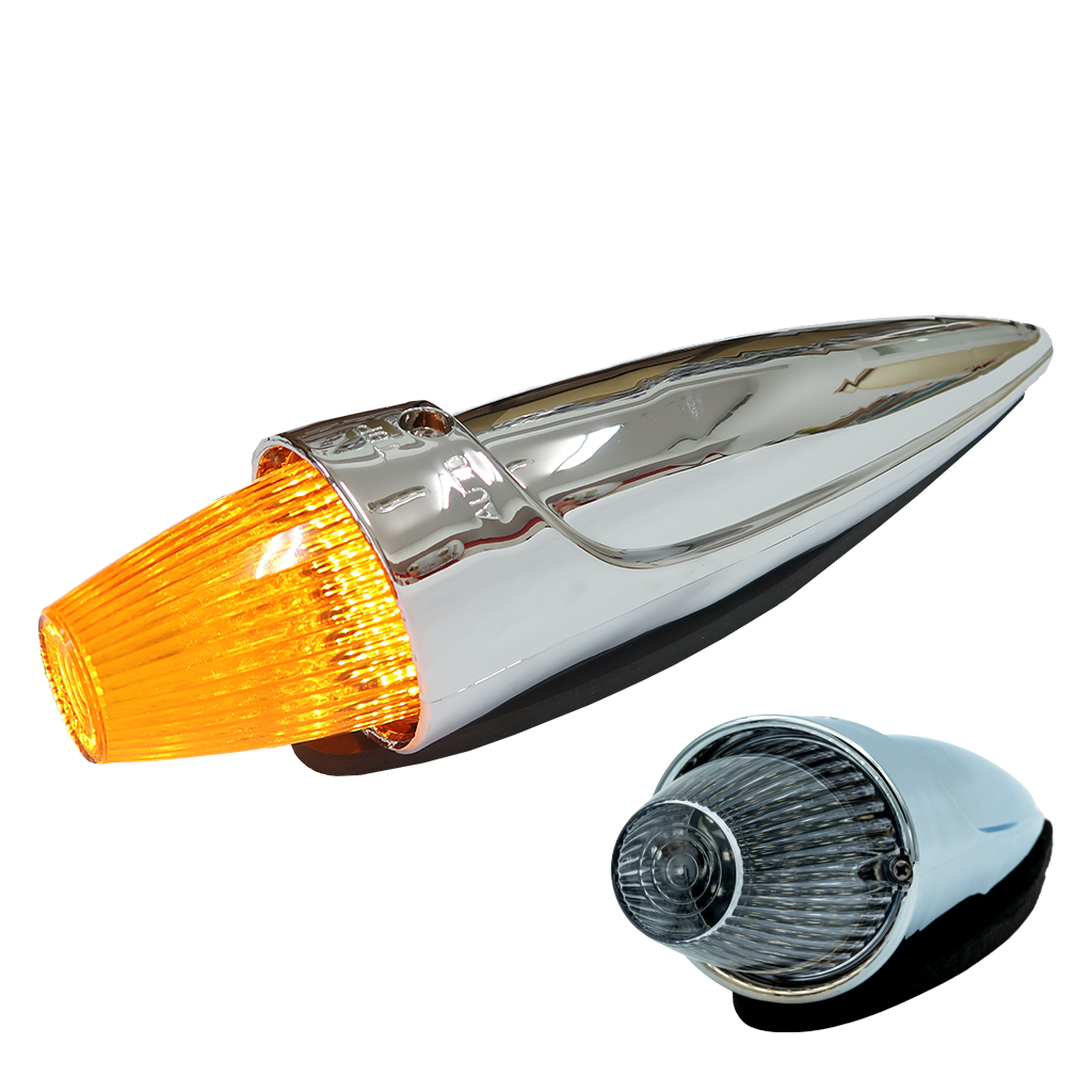 Toplamp LED Torpedo Chroom - Amber met Heldere lens