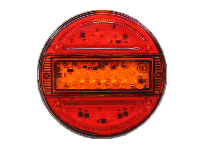 Achterlamp LED rond met 3 fucties 12-24v diameter 140mm en dik 25mm