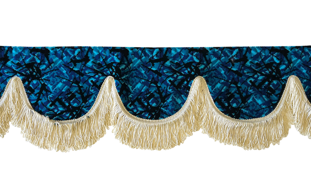 Nedking Voorraamgordijn | Deense Pluche Blauw | Beige Franje's