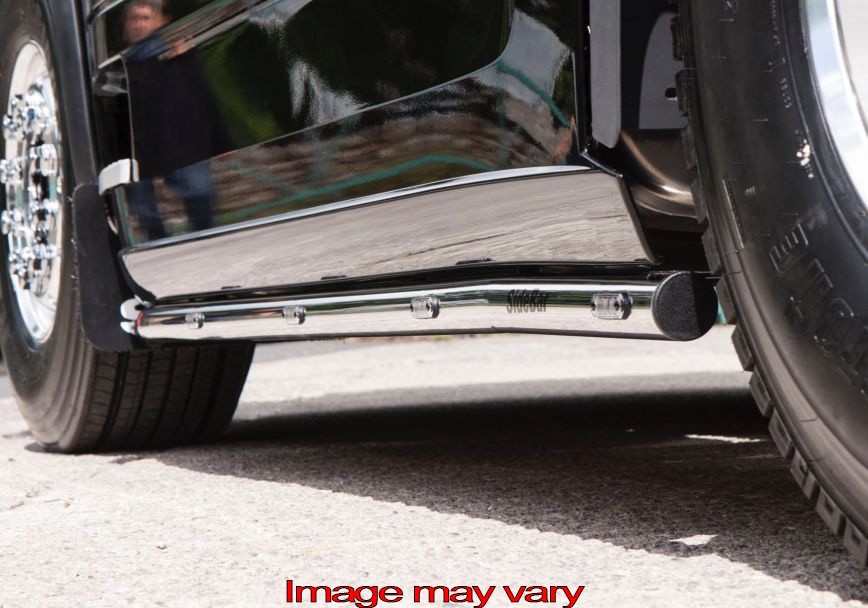 RVS SideBars voor Scania R2 met lage SideSkirts (Uitlaat onder Auto) | 5 Oranje LEDs