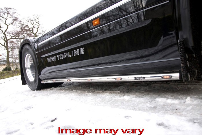 Stainless Steel SideBars for Scania R2 with Low Sideskirts (Exhaust on Front of Left Side) | 5 Amber LEDs