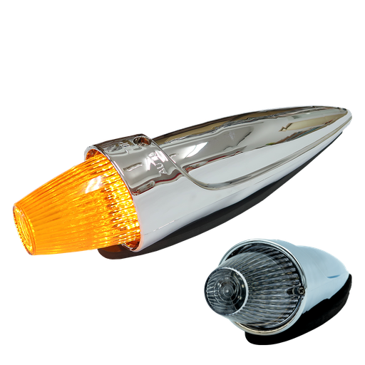 [1100732AC-LED] Toplamp LED Torpedo Chroom - Amber met Heldere lens