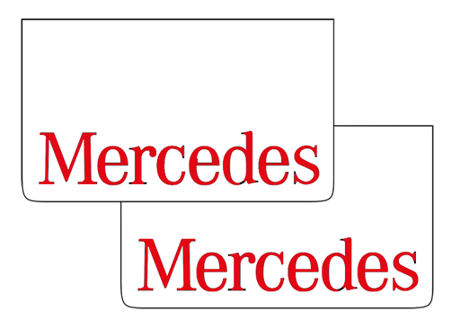 [1504035111] Pair of Mudflaps for Mercedes | White with Red Print