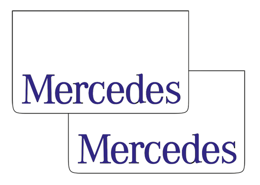 [1504035211] Pair of Mudflaps for Mercedes | White with Blue Print