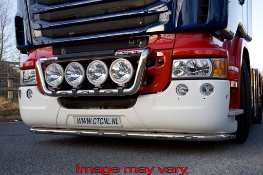 [SLS09/W] RVS LoBar voor Scania R2 met Hoge Bumper | 5 Witte & 2 Oranje LEDs