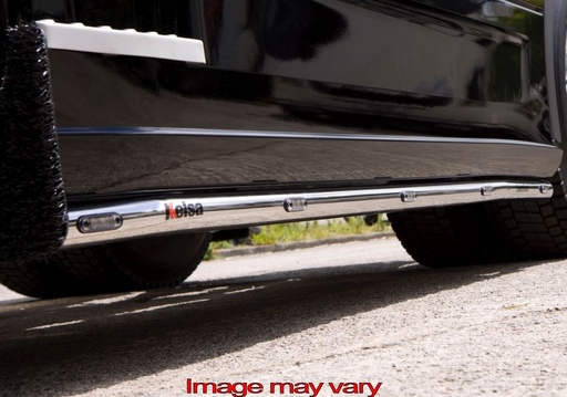 [SSS13] RVS SideBars voor Scania R2 met lage SideSkirts (Uitlaat onder Auto) | 5 Oranje LEDs