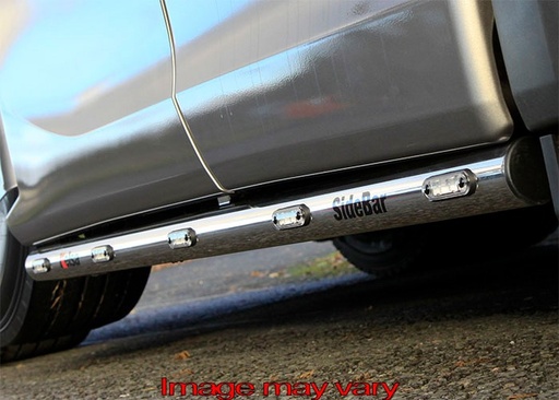 [SSS23] Stainless Steel SideBars for Scania R&S NextGen 6x2 Tag Axle | Wheelbase 3150mm | Amber LEDs | up to 2018