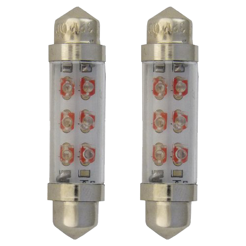 [201F4332VR] SV8.5 Festoon Lamps Long | 6 LEDs Red | Set of 2 Pieces