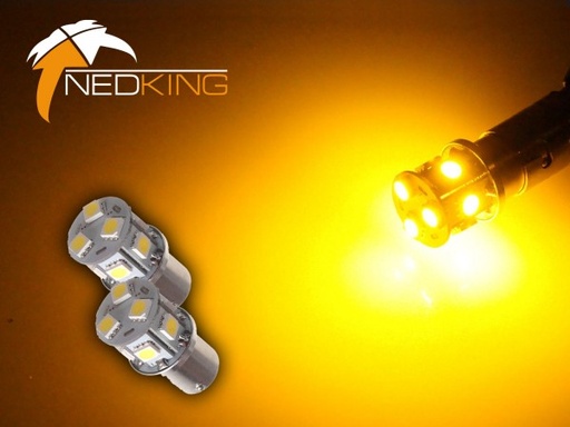 [2607015AG] SET(2) BA15s met 9 SMD LED's - Geel