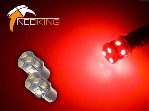 [2607015RO] SET(2) BA15s met 9 SMD LED's - Rood