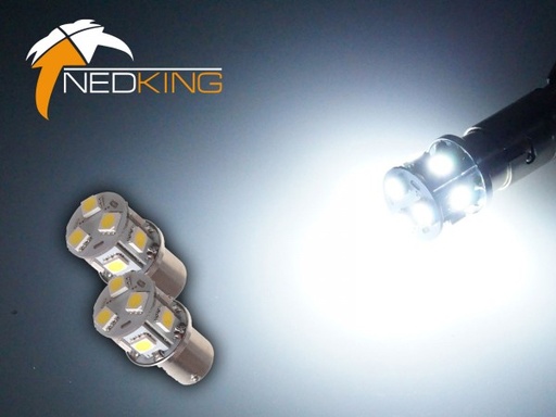 [2607015XW] SET(2) BA15s met 9 SMD LED's - Xenon Wit